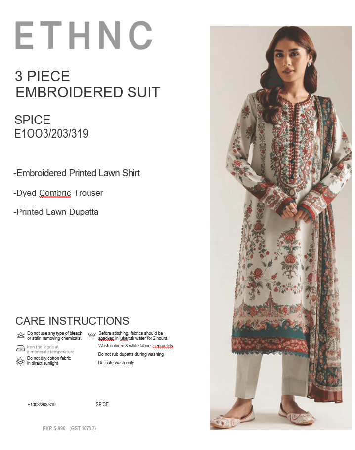 ETHNC Spice 3 Piece Embroidered Suit