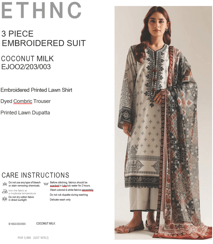 ETHNC Coconut Milk 3 Piece Embroidered Suit