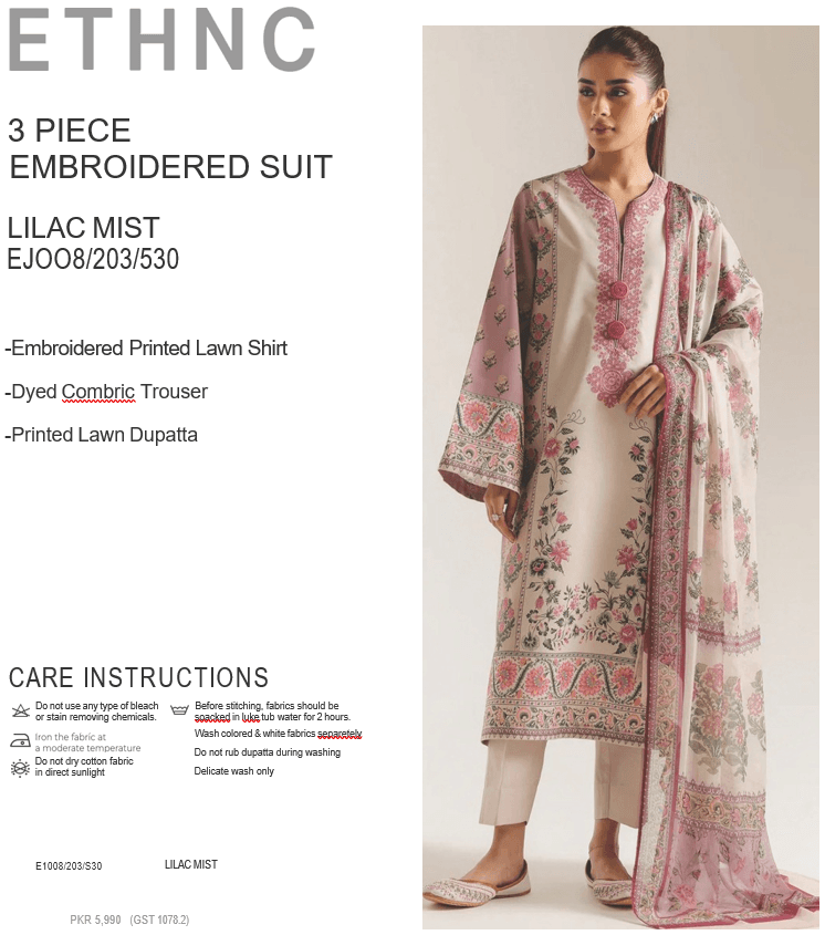 ETHNC Lilac Mist 3 Piece Embroidered Suit