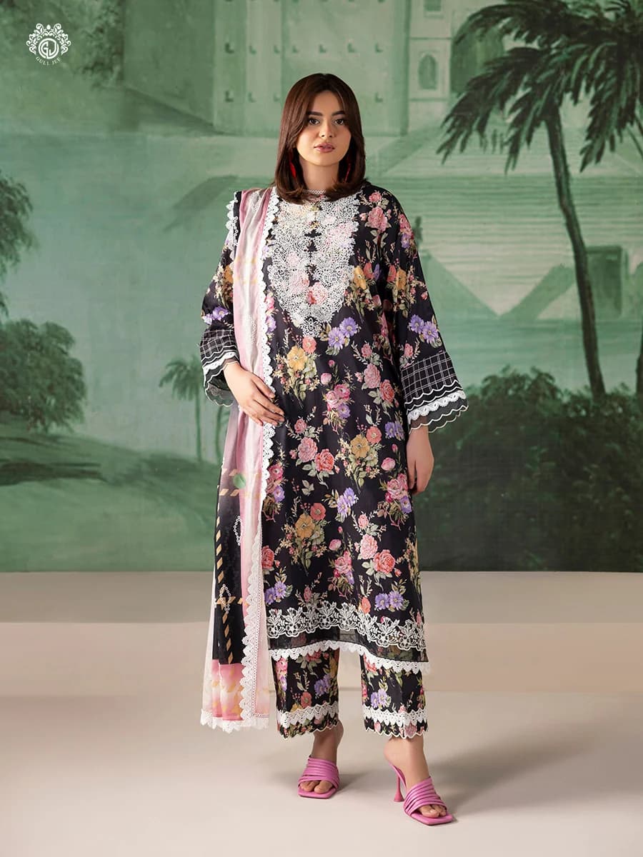 GULL JEE SERENA BLOOM 3-Piece Unstitched Embroidered Dress (Shirt, Trouser & Dupatta) GSRB2601A10