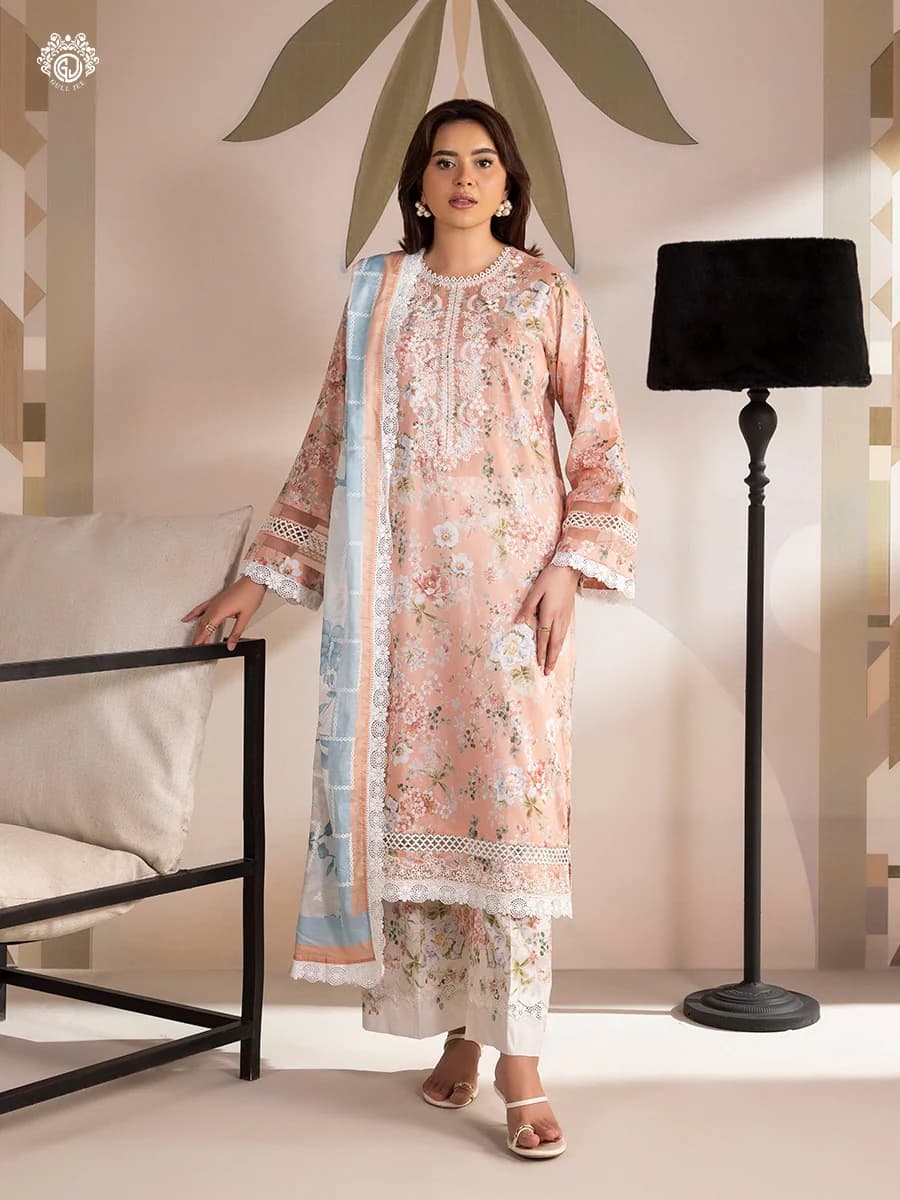 GULL JEE SERENA BLOOM 3-Piece Unstitched Embroidered Dress (Shirt, Trouser & Dupatta) GSRB2601A5