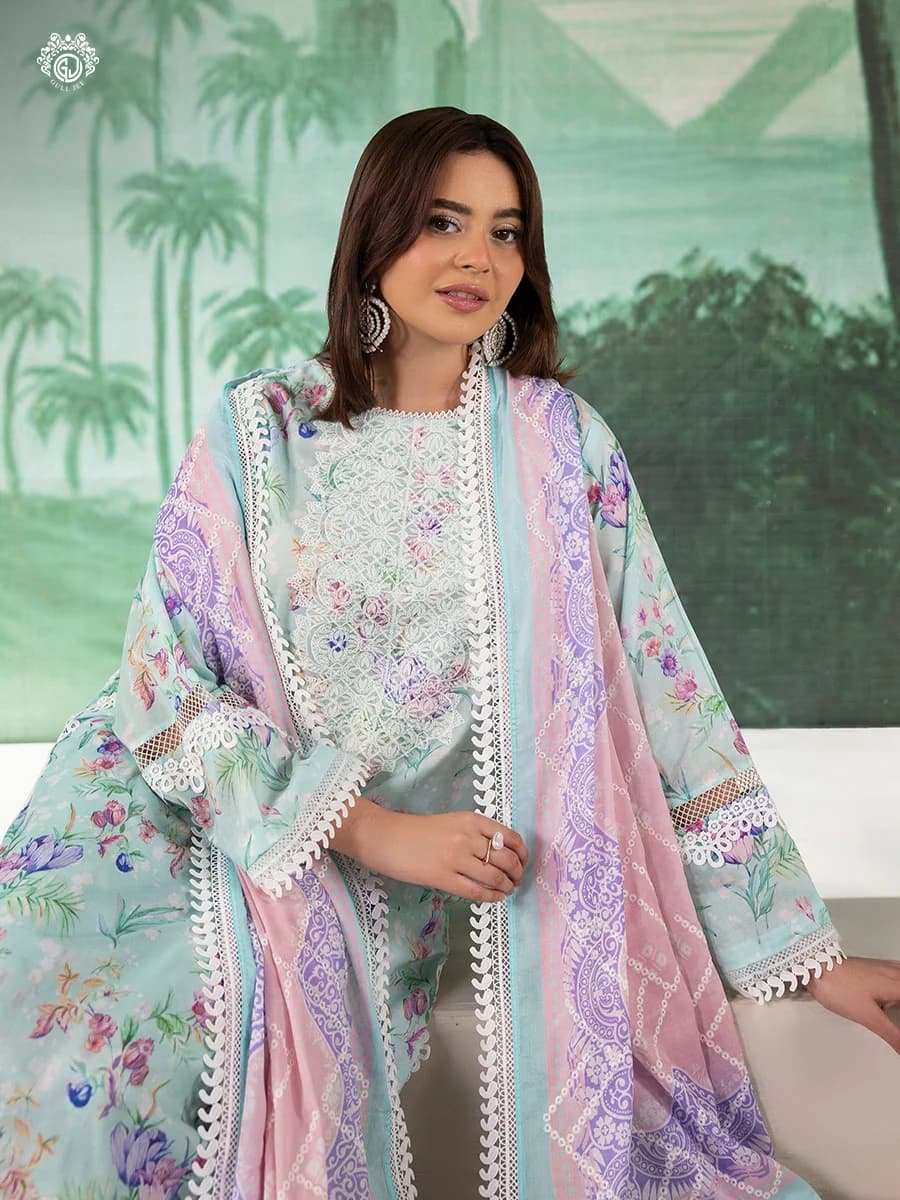 GULL JEE SERENA BLOOM 3-Piece Unstitched Embroidered Dress (Shirt, Trouser & Dupatta) GSRB2601A1