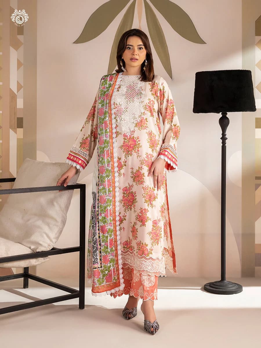 GULL JEE SERENA BLOOM 3-Piece Unstitched Embroidered Dress (Shirt, Trouser & Dupatta) GSRB2601A4